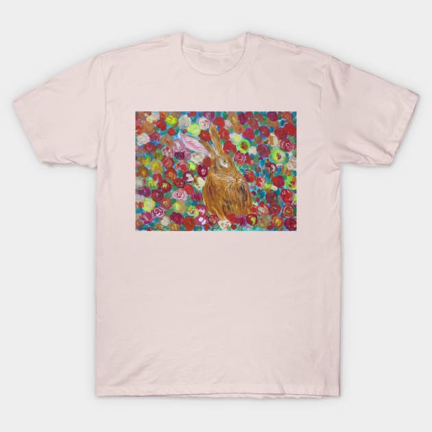 Hare among Roses T-Shirt by Casimirasquirkyart